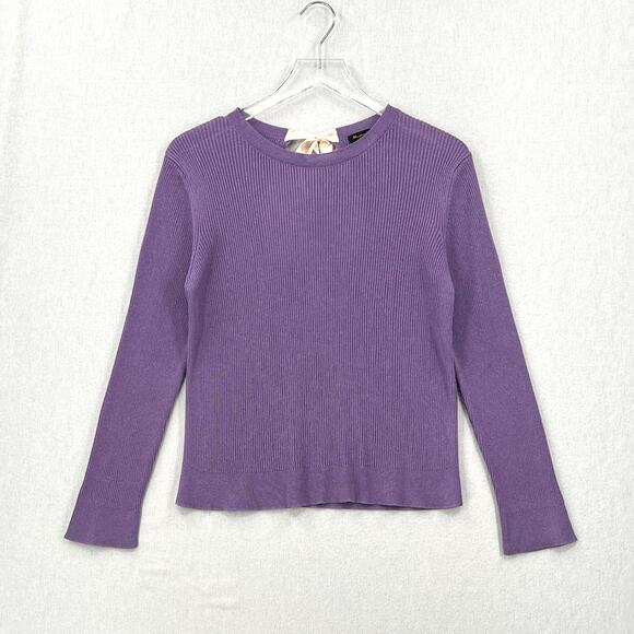 MASSIMO DUTTI Sweater Womens Medium Purple Ribbed Keyhole Tie Back Italian Yarn - Picture 1 of 13